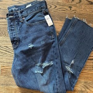 Old Navy Dark Blue Distressed Straight Leg Jeans
